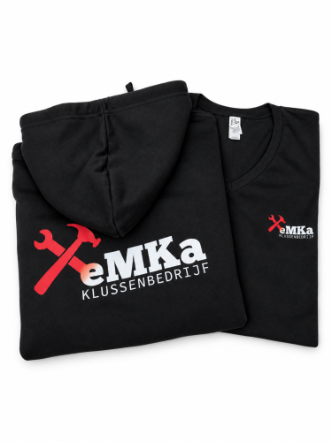 Bluza i koszulka z firmowym logo eMKa — przykład nadruku DTF
