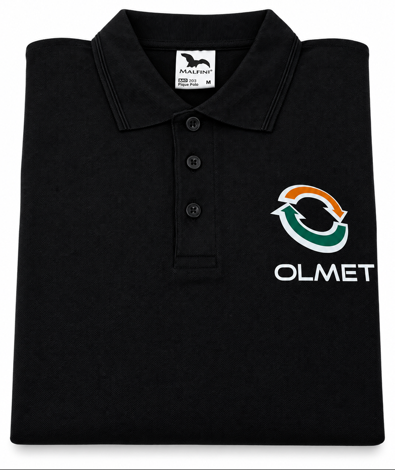 Czarna koszulka polo z logo OLMET – realizacja PrintyTG