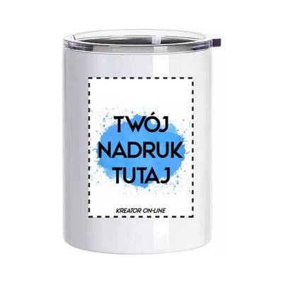 Kubek 400 ml ze stali nierdzewnej z pokrywką Z NADRUKIEM