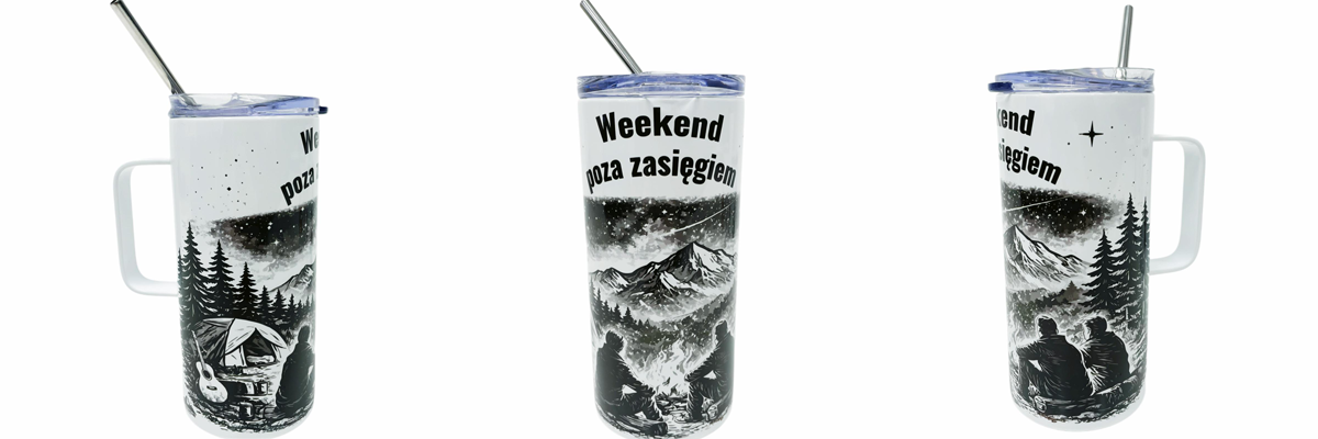 Kubek-Tumbler 480 ml z uszkiem i słomką Z NADRUKIEM