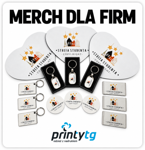 Merch dla firm — realizacja PrintyTG dla Strefa Studenta