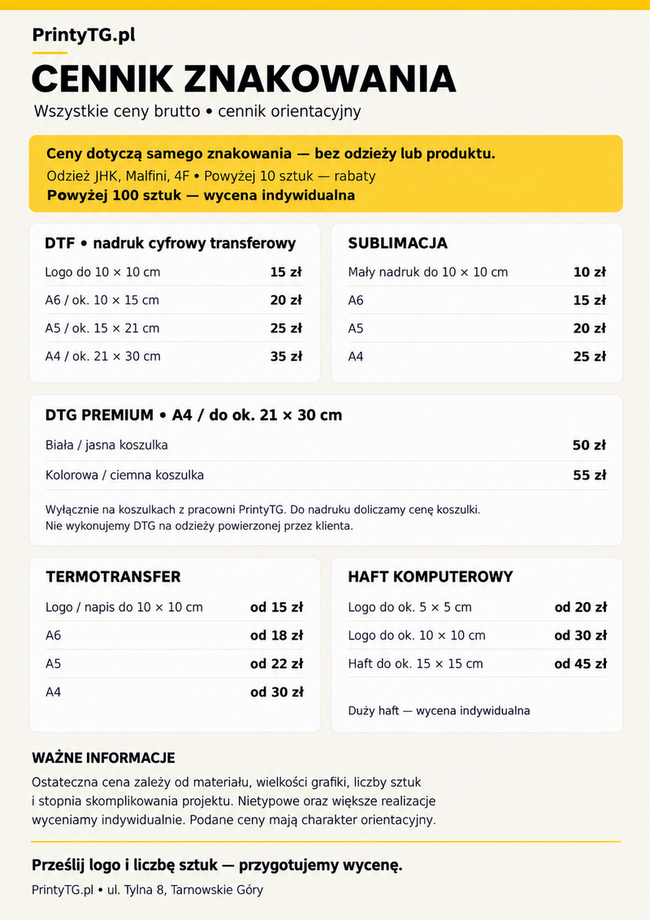 Cennik usług w PrintyTG