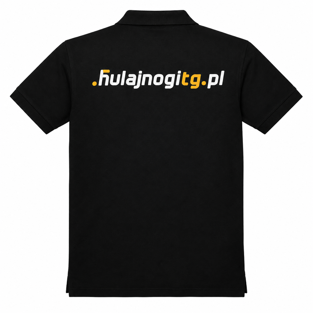 Czarna koszulka polo z nadrukiem HulajnogiTG.pl na plecach – realizacja PrintyTG