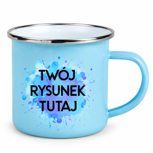 Niebieski kubek stalowy z miejscem na rysunek dziecka – personalizacja PrintyTG