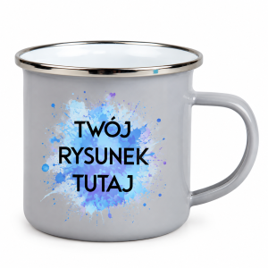 Szary kubek stalowy z miejscem na rysunek dziecka – personalizacja PrintyTG